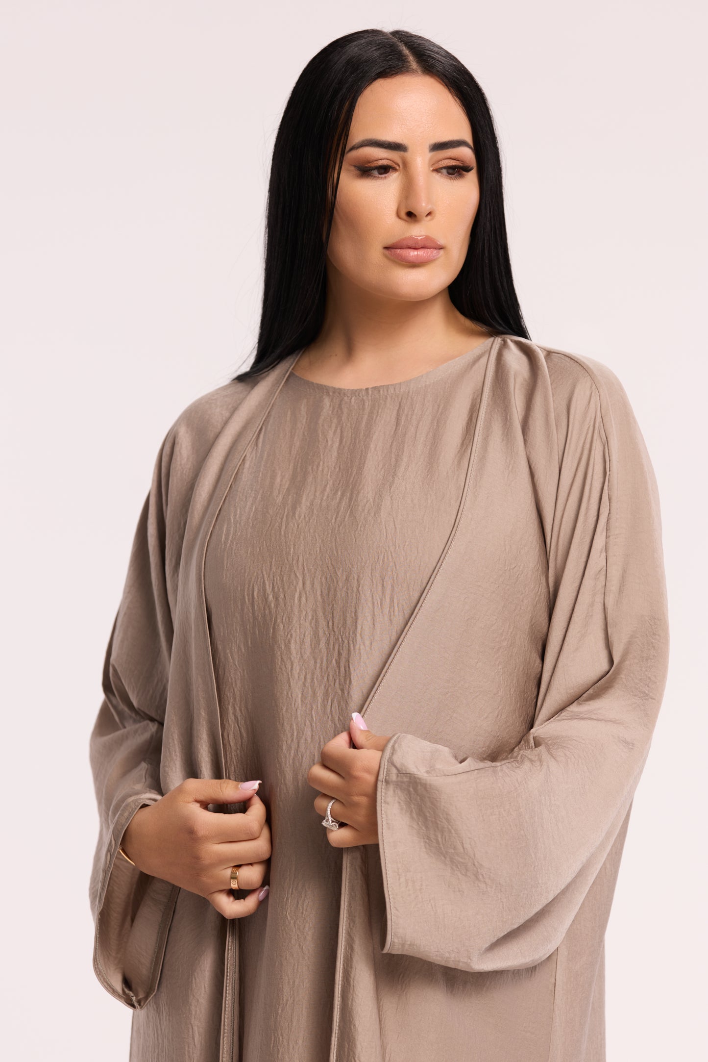 LD LIQUID ABAYA 2-PIECE SET - TAUPE
